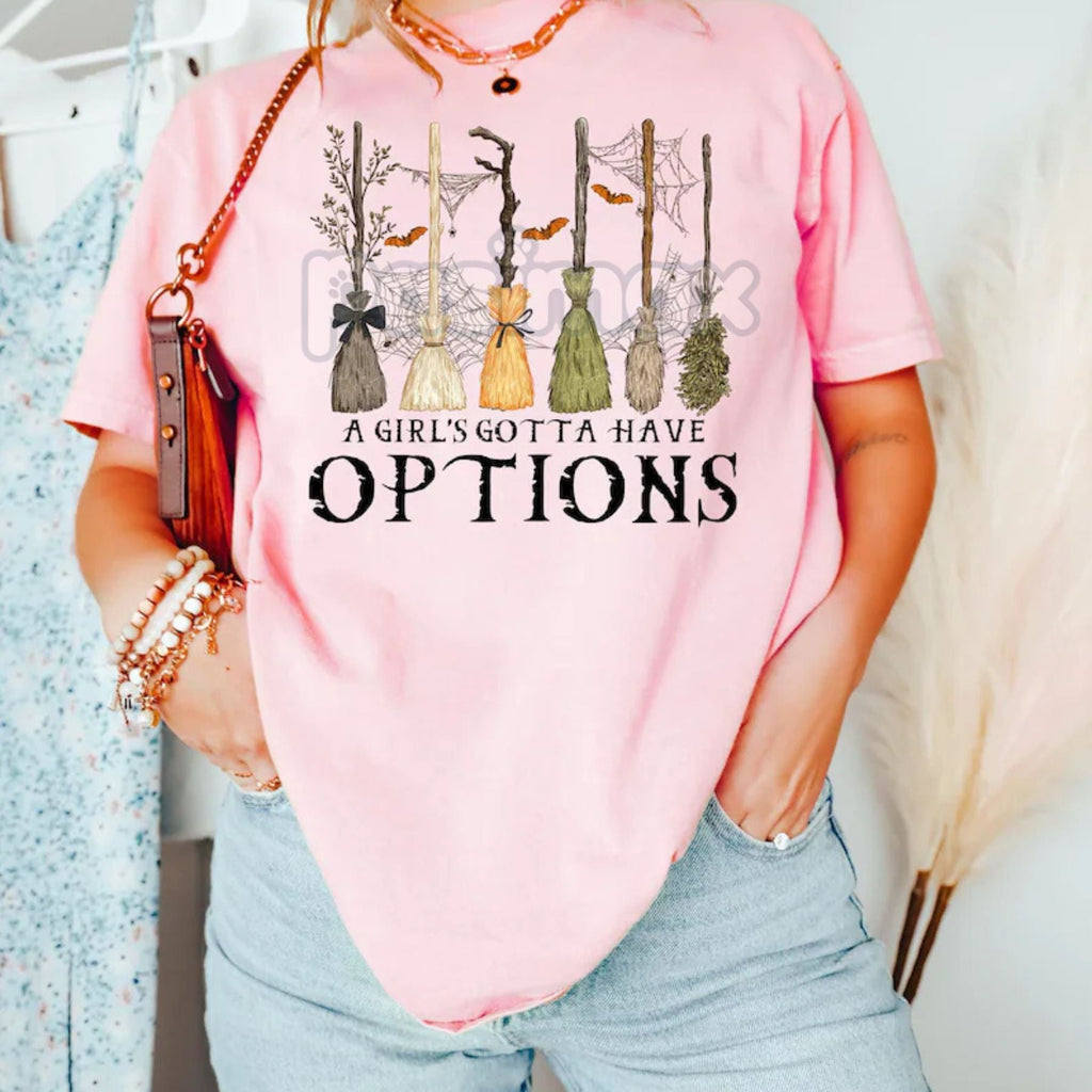 'A Girl Gotta Have Options' Witches Halloween Shirt – Retro Halloween T Shirt, Funny Witch Tee, Empowered Spooky Season Apparel