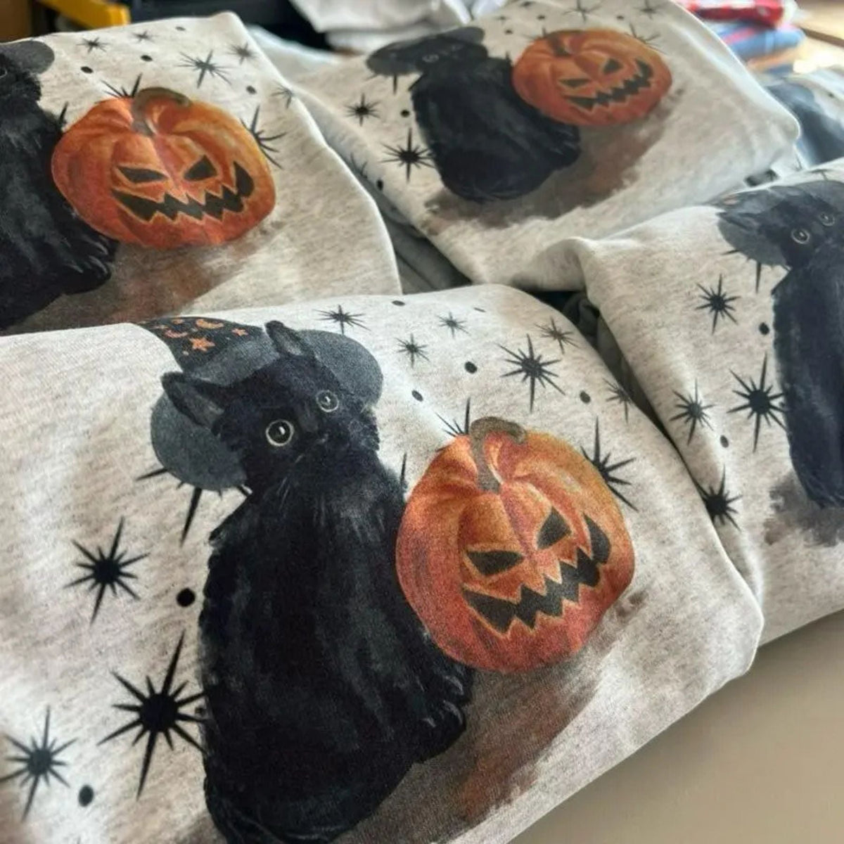 Spooky Cat Crewneck – Vintage Wash Halloween Cat Sweatshirt