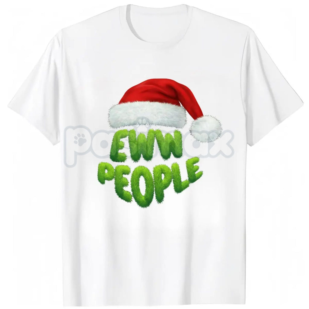 Merry Christmas T-Shirt - Black "Ewww" People with Santa Hats - Funny Introvert Holiday Slogan Tee, Sarcastic Anti-Social Christmas Apparel, Dry Humor Gift