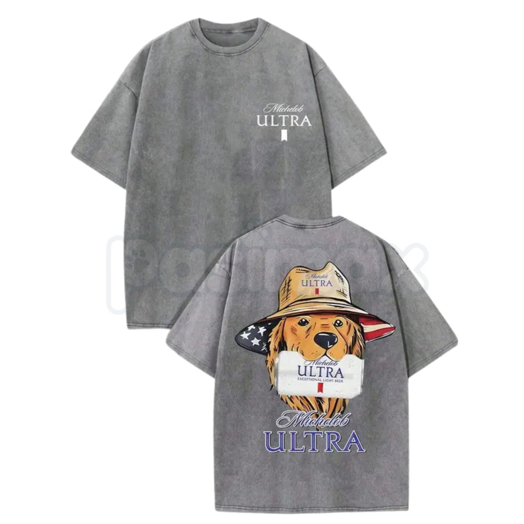 Michelob Ultra American Dog Vintage Washed T-Shirt – Retro Beer & Golden Retriever Graphic Tee, Lightweight Cotton Summer Top