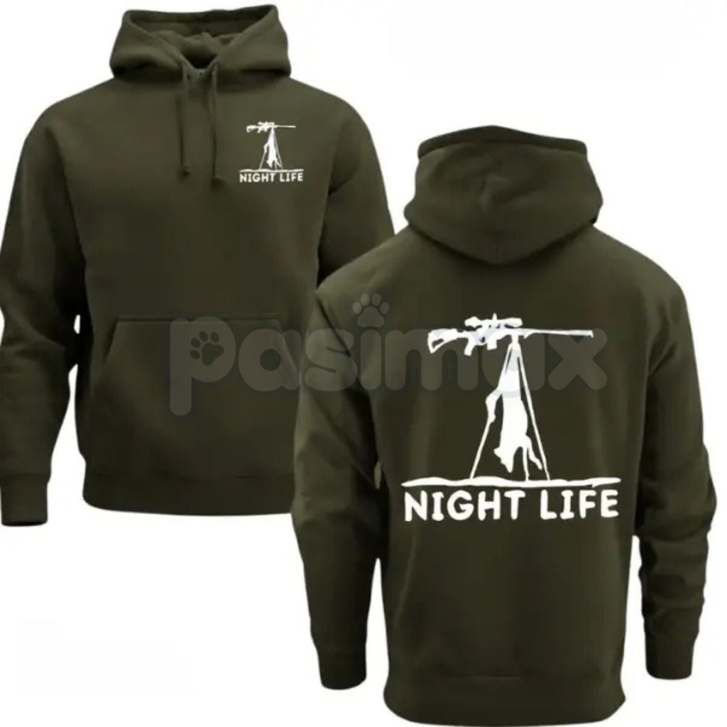 Coyote Night Life Hunting Hoodie – Predator Hunter Graphic Pullover, Night Vision & Thermal Hunting Gear, Men’s Rugged Outdoor Streetwear