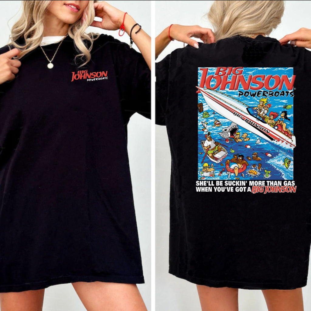 Big Johnson Powerboats Graphic T-Shirt - 2-Sided Fun & Bold Design, Funny Humor Tee