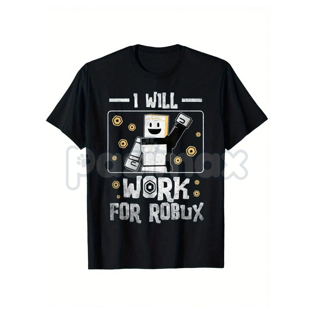 Kids 'I Will Work For Robux' T-Shirt – Funny Gamer Youth Tee, Roblox Currency Statement Shirt
