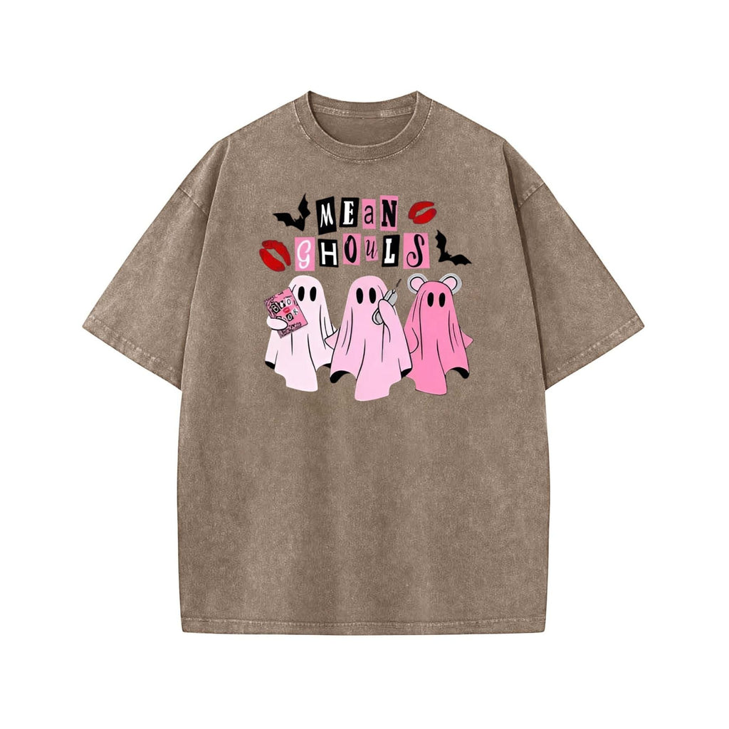 Unisex "Mean Ghouls" Halloween T-Shirt – Washed Cotton, Vintage Streetwear, Bat Graphic