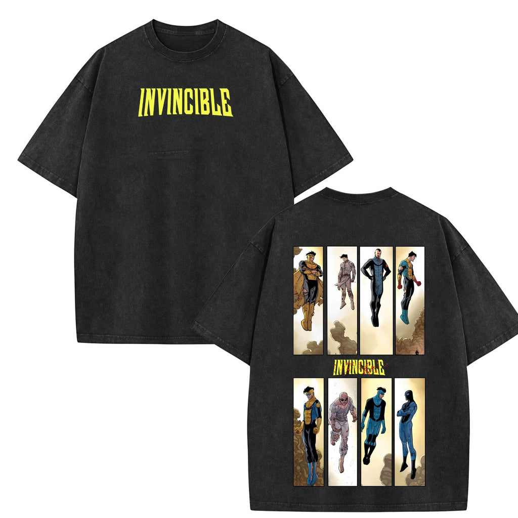 Retro Comic-Inspired T-Shirt – Vintage Washed Invincible Oversized Unisex Tee