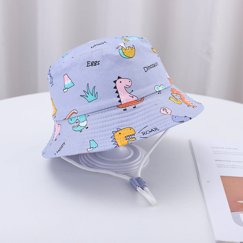Printed Bucket Hat Cute Car Dinosaur Summer Beach Pure Cotton Fisherman Hat For Babies