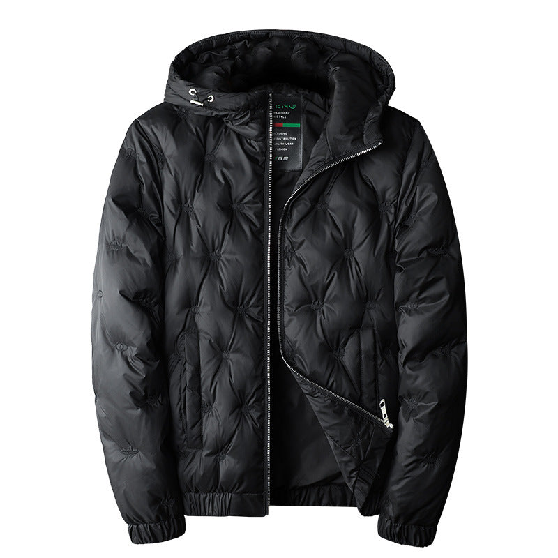Embroidered Down Men's Plus Size Hooded Casual Down Jacket