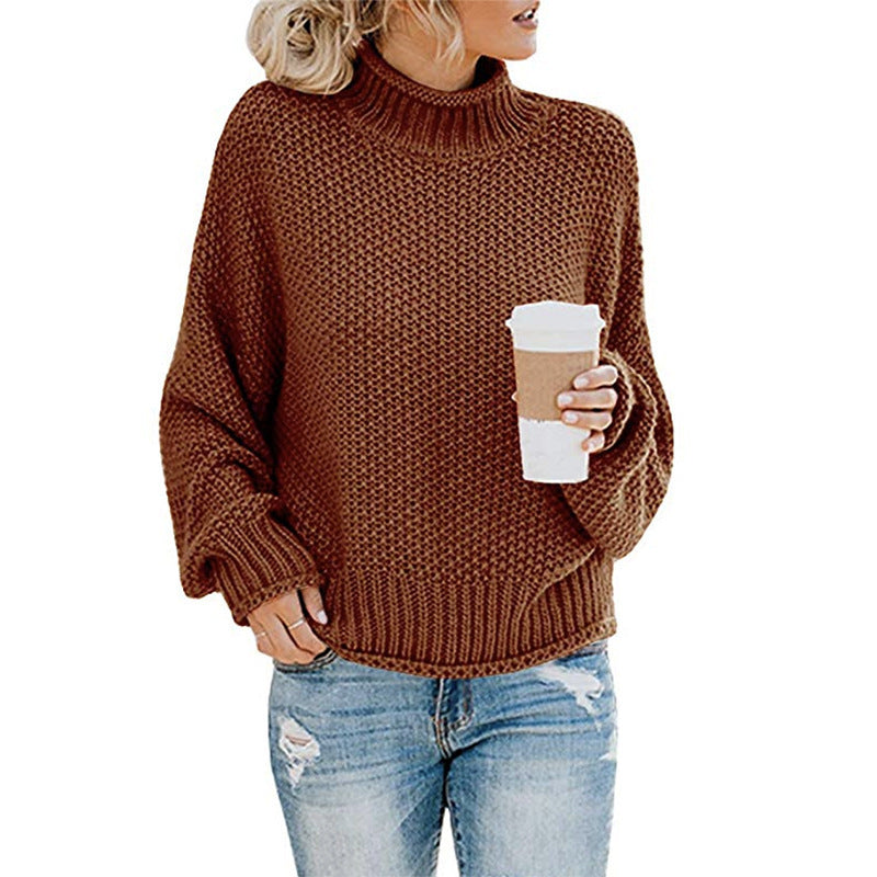 Solid Turtleneck Pullover Sweater Winter Fashion Casual Knitted Long-Sleeved Top Women's Clothing