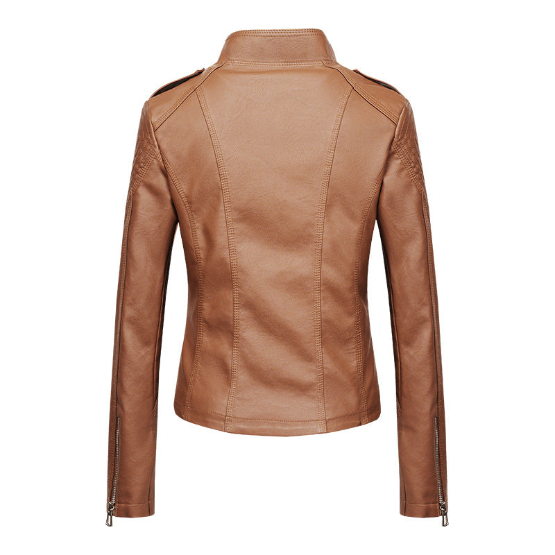 Women's Leather Jacket Women's Slim-fit Leather Jacket Women's Motorcycle Clothing PU Leather Women's Jacket Short Women's Leather Jacket Three-line Craft