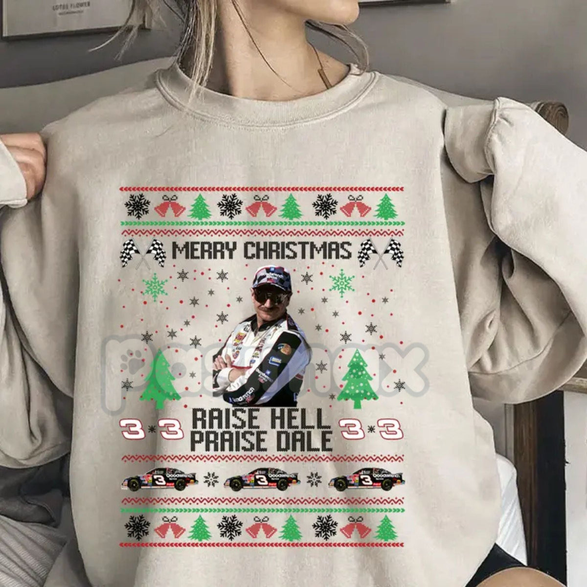 Merry Christmas Raise Hell Praise Dale Sweatshirt | Funny NASCAR Dale Earnhardt Holiday Jumper | Rebel Fan Gift Crewneck