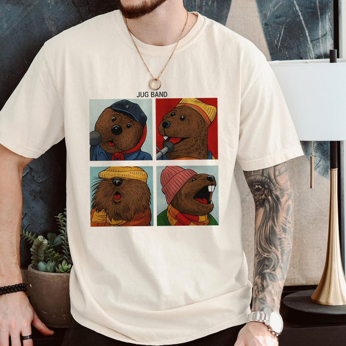 Retro Jug Band T-Shirt - Funny Animal Quartet Graphic Tee, Vintage Music Lover Shirt
