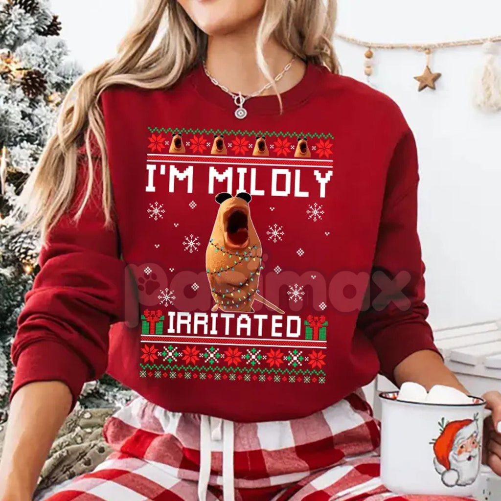 Mildly Irritated Christmas Sweatshirt | Funny Meme Ugly Christmas Sweater | Relatable Holiday Jumper | Sarcastic Xmas Mood Crewneck