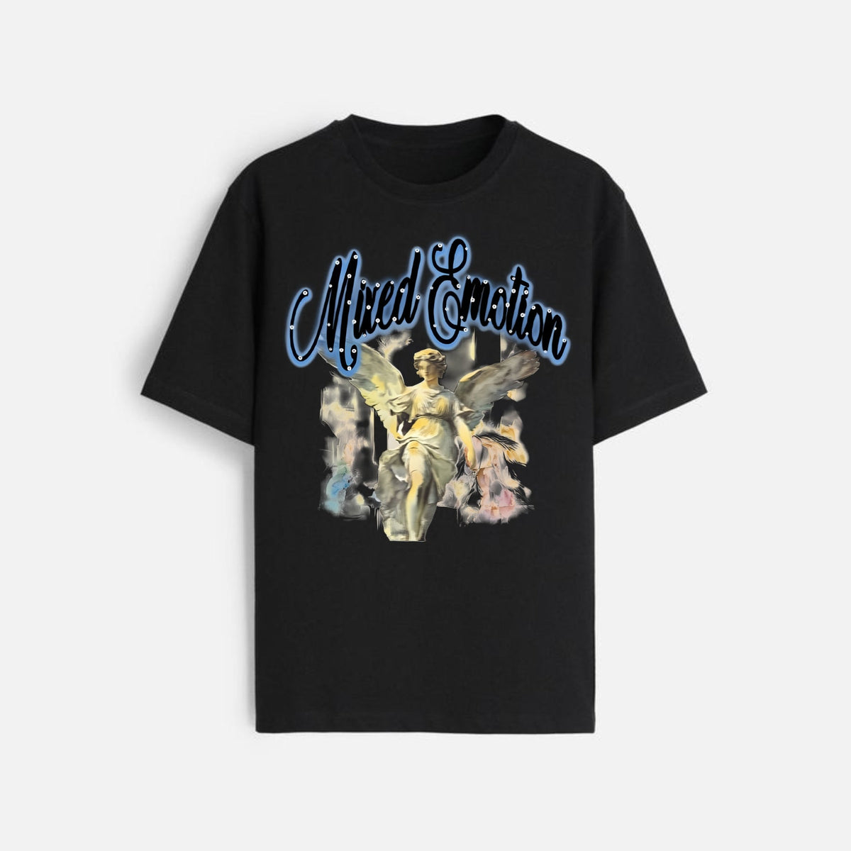 Y2K Street Style T-Shirt - Retro Angel & Flame Graphic Tee, Pure Cotton Hipster Apparel