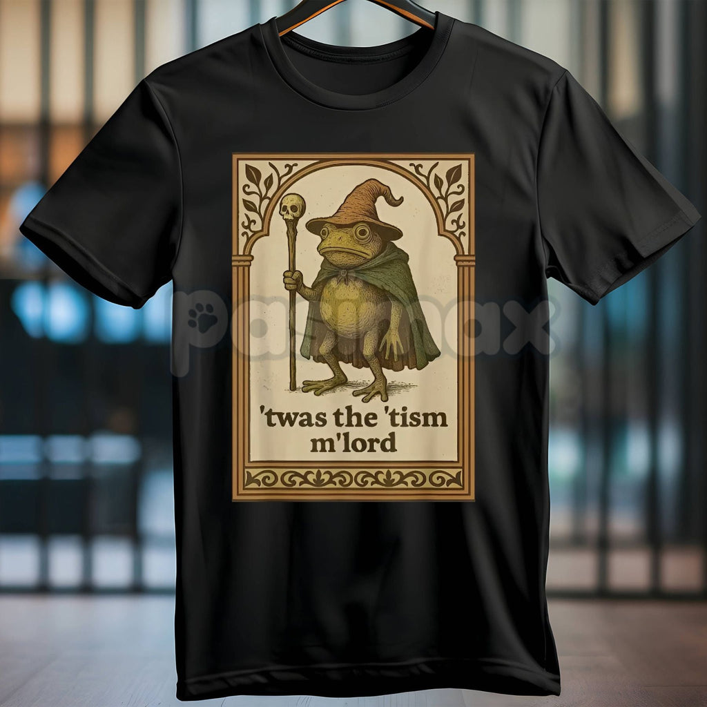 Funny Wizard Frog Autism Consciousness T-Shirt - Whimsical Neurodiversity Support Tee, Surreal Fantasy Awareness Apparel, Unique Frog Meme Gift