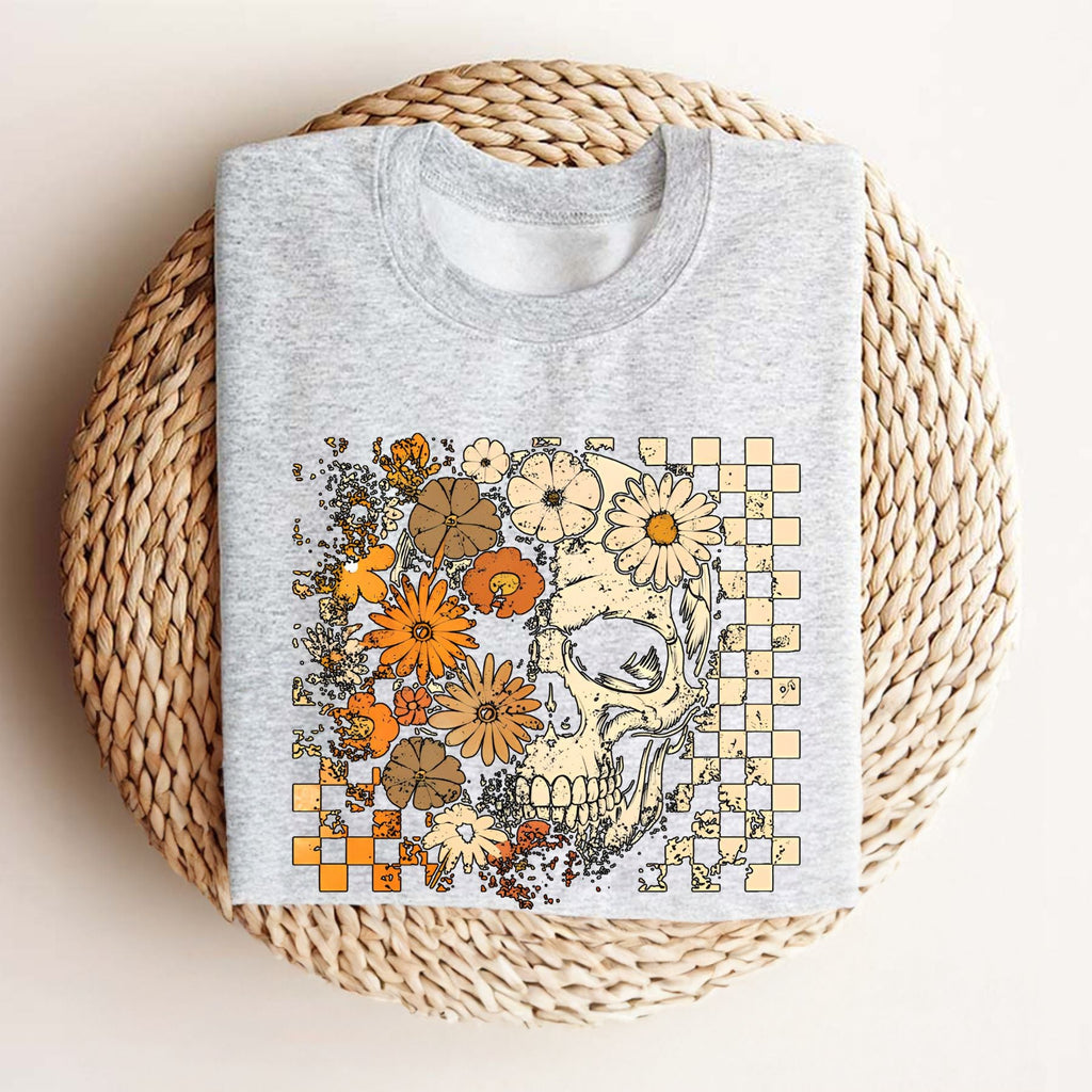 Skull and Flowers T-Shirt - Vintage Halloween Graphic Tee, Retro Oversized Streetwear Shirt