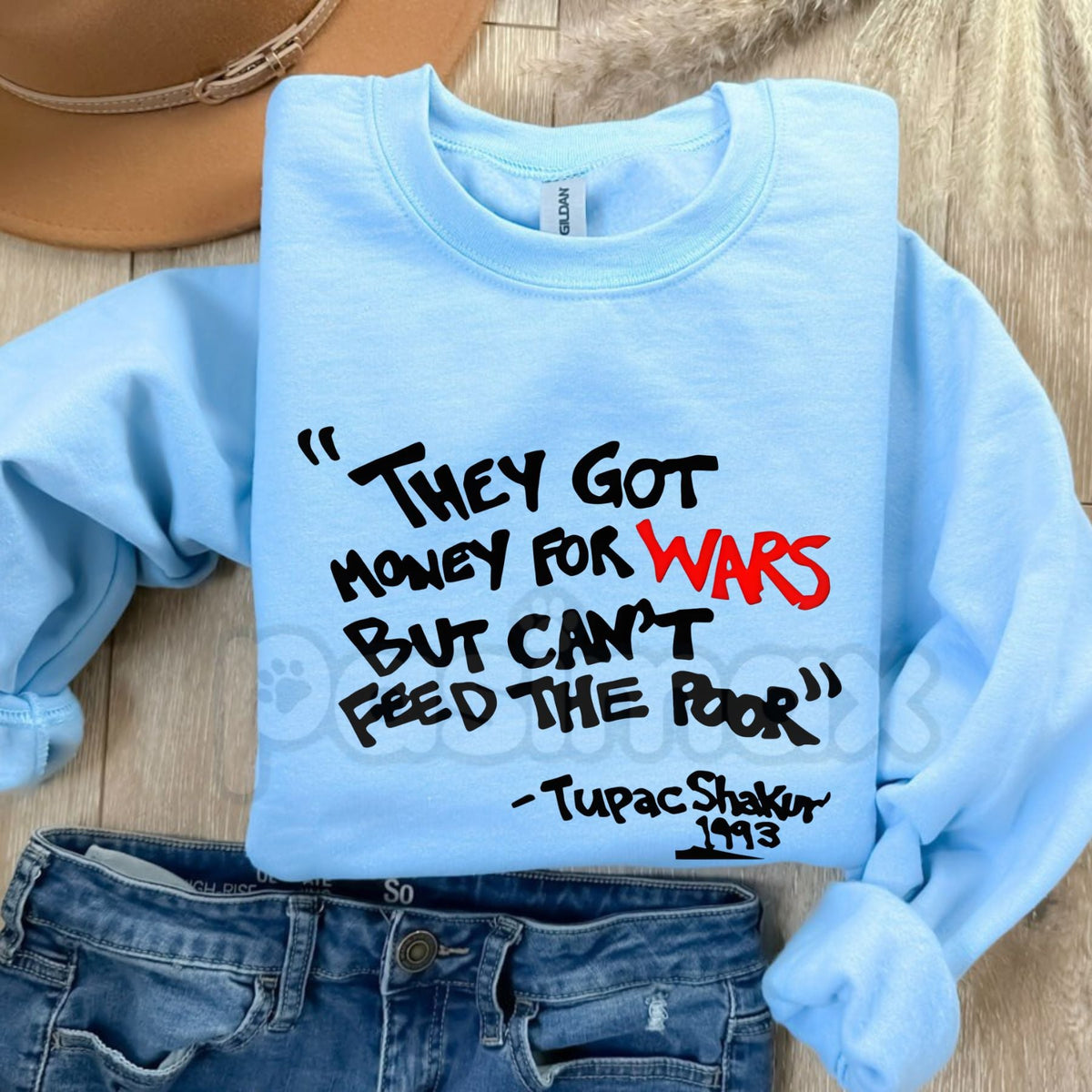Urban Ebony Designs 2PAC "Money For Wars" Essential Sweater | Minimalist Conscious Lyric Pullover | Unisex Streetwear