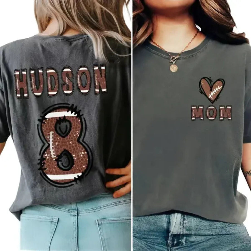 Custom Football Mom Shirt – Flag Football Season Mama Tee with Kids Name & Jersey Number, Comfort Colors Sports Mom Gift