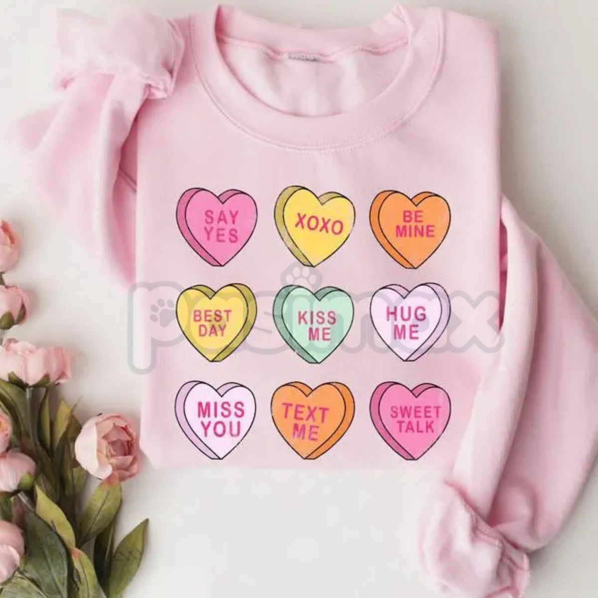 Valentine’s Day Conversation Hearts Sweatshirt | Cute Pastel Heart Shirt | Cozy Valentines Crewneck for Women | Romantic Gift for Her | Trendy Holiday Outfit