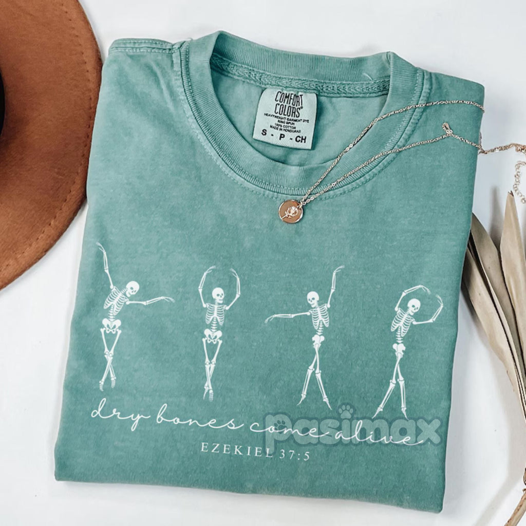 'Dry Bones Come Alive' Christian Halloween Shirt – Dancing Skeleton Fall Jesus Tee, Bible Verse Shirt, New Life in Christ Faith Apparel