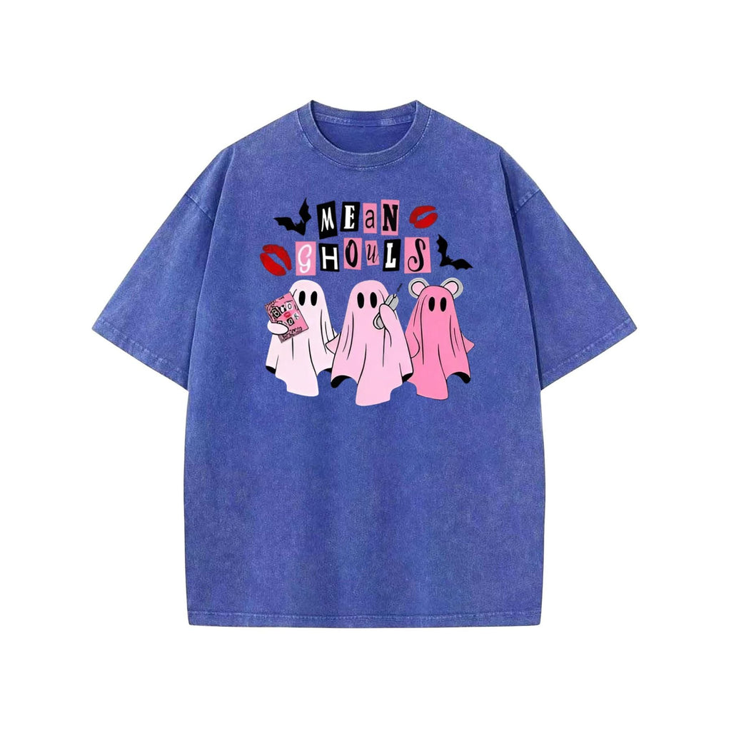 Unisex "Mean Ghouls" Halloween T-Shirt – Washed Cotton, Vintage Streetwear, Bat Graphic