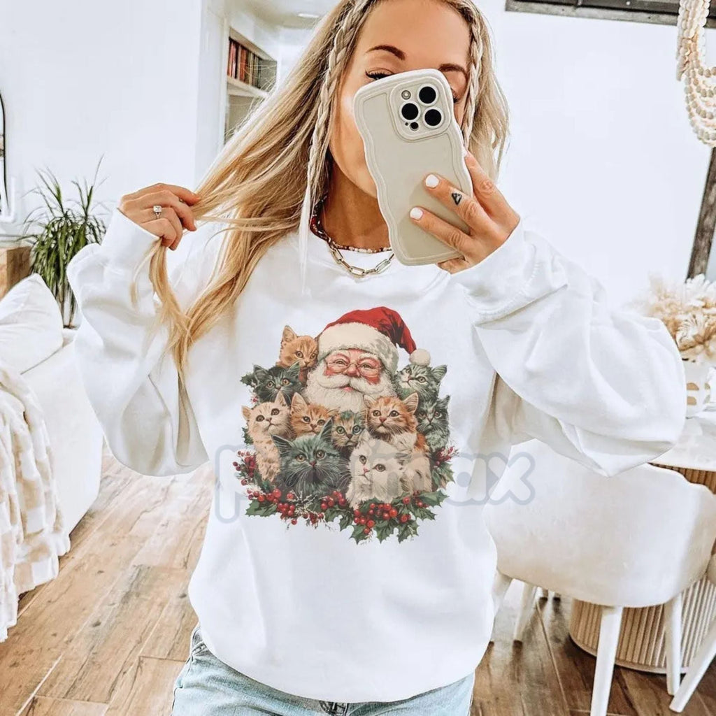 Retro Santa Claus and Kittens Christmas Sweatshirt – Vintage Winter Holiday Crewneck