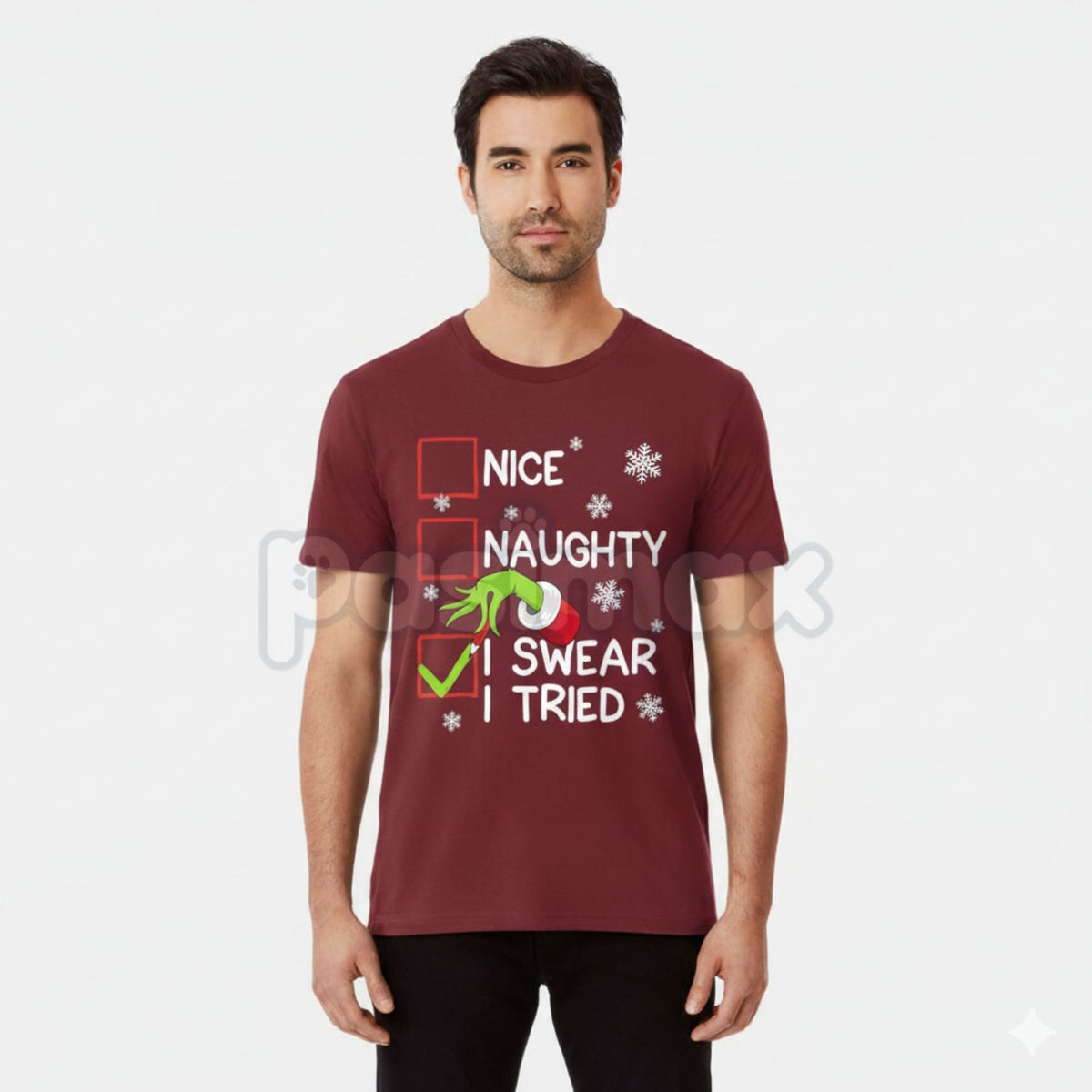 Groovy Naughty "I Swear I Tried" Christmas Holiday Unisex Tee - Funny Self-Aware Slogan Shirt, Retro Christmas Humor Apparel, Unisex Holiday Gift