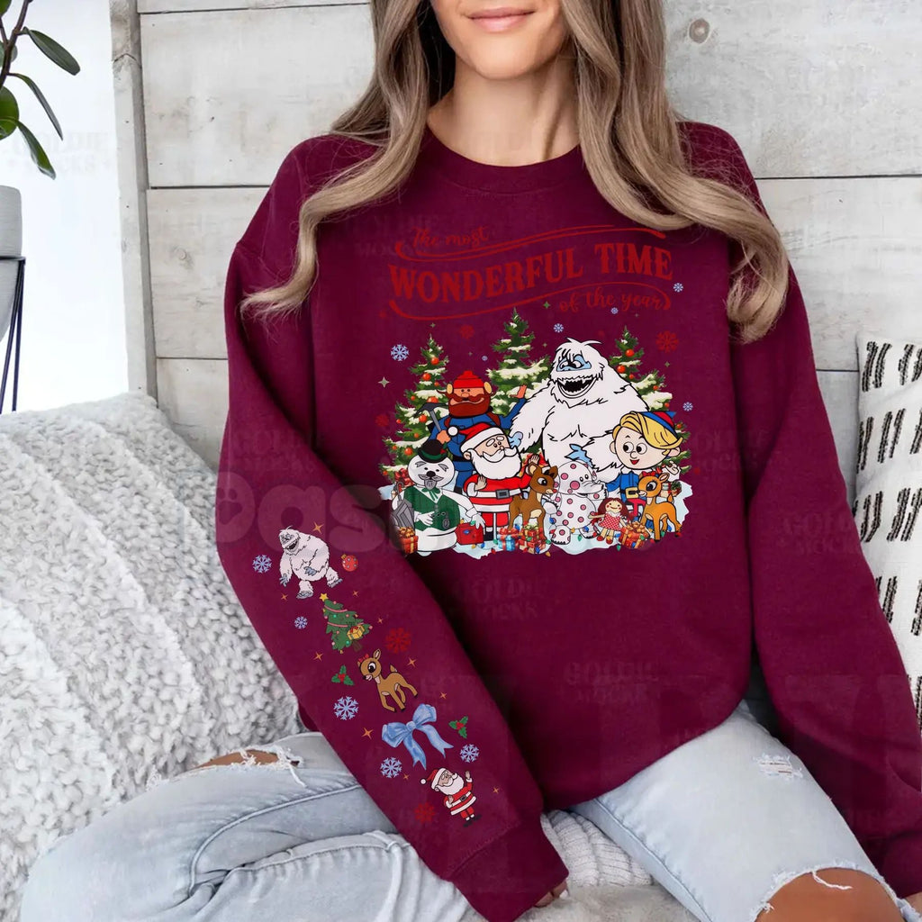 Vintage Rudolph the Red-Nosed Reindeer Crewneck – Christmas Sleeve Print Sweatshirt