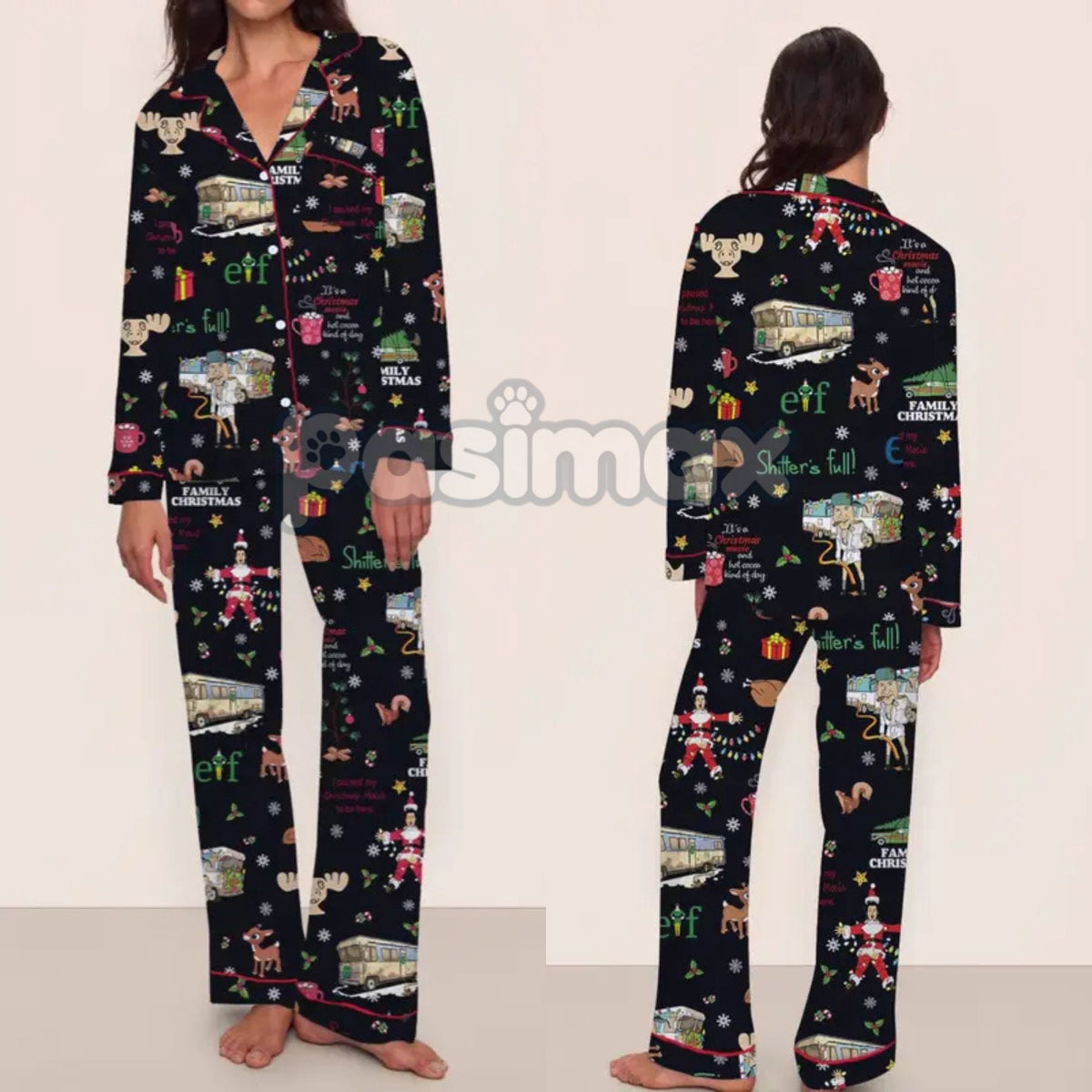Women's Christmas Pajama Set - Elegant Long Sleeve Top & Pants, Comfortable Home Wear for Fall Winter & Holiday Gift