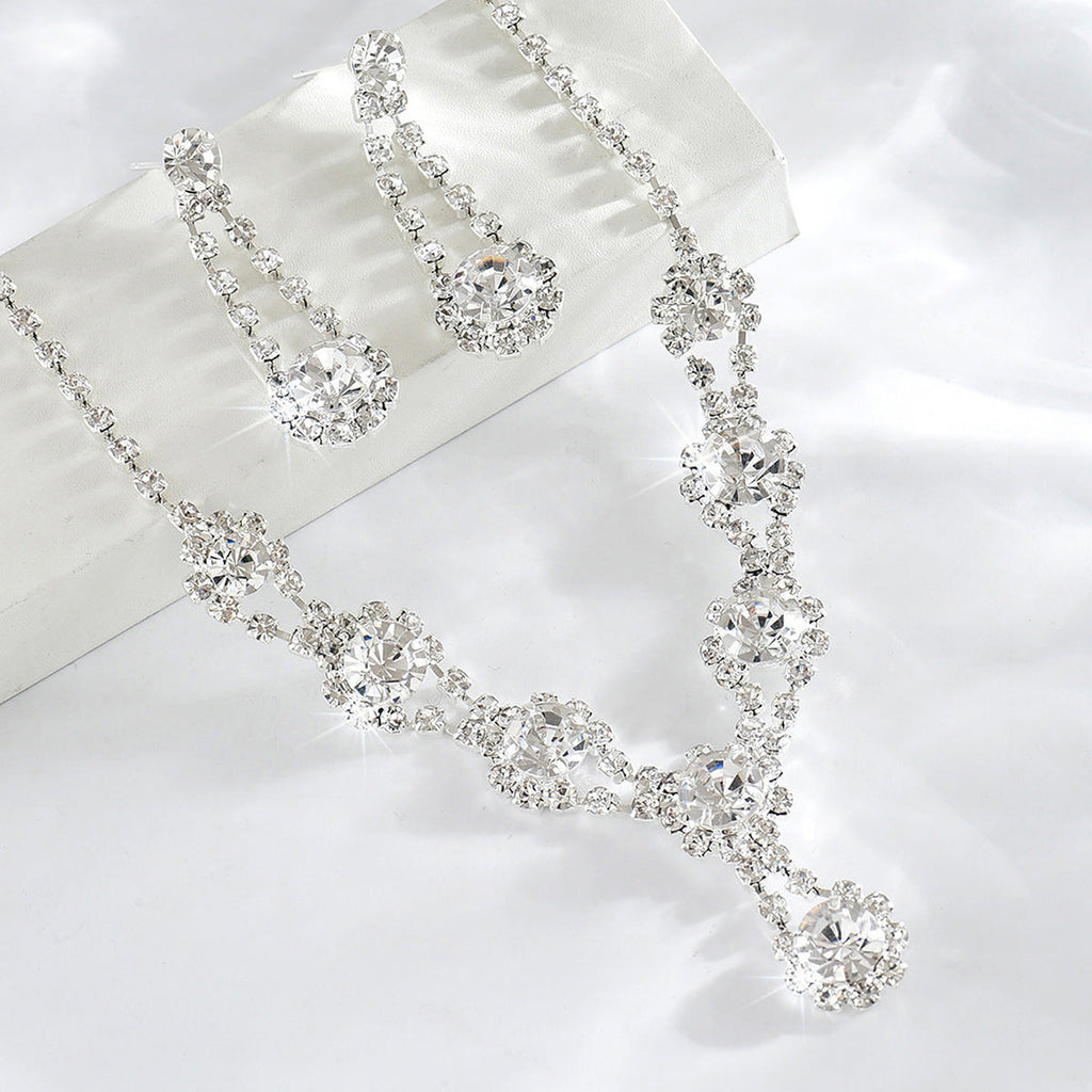 Hot Selling Simple High-grade Rhinestone Crystal Necklace Earrings