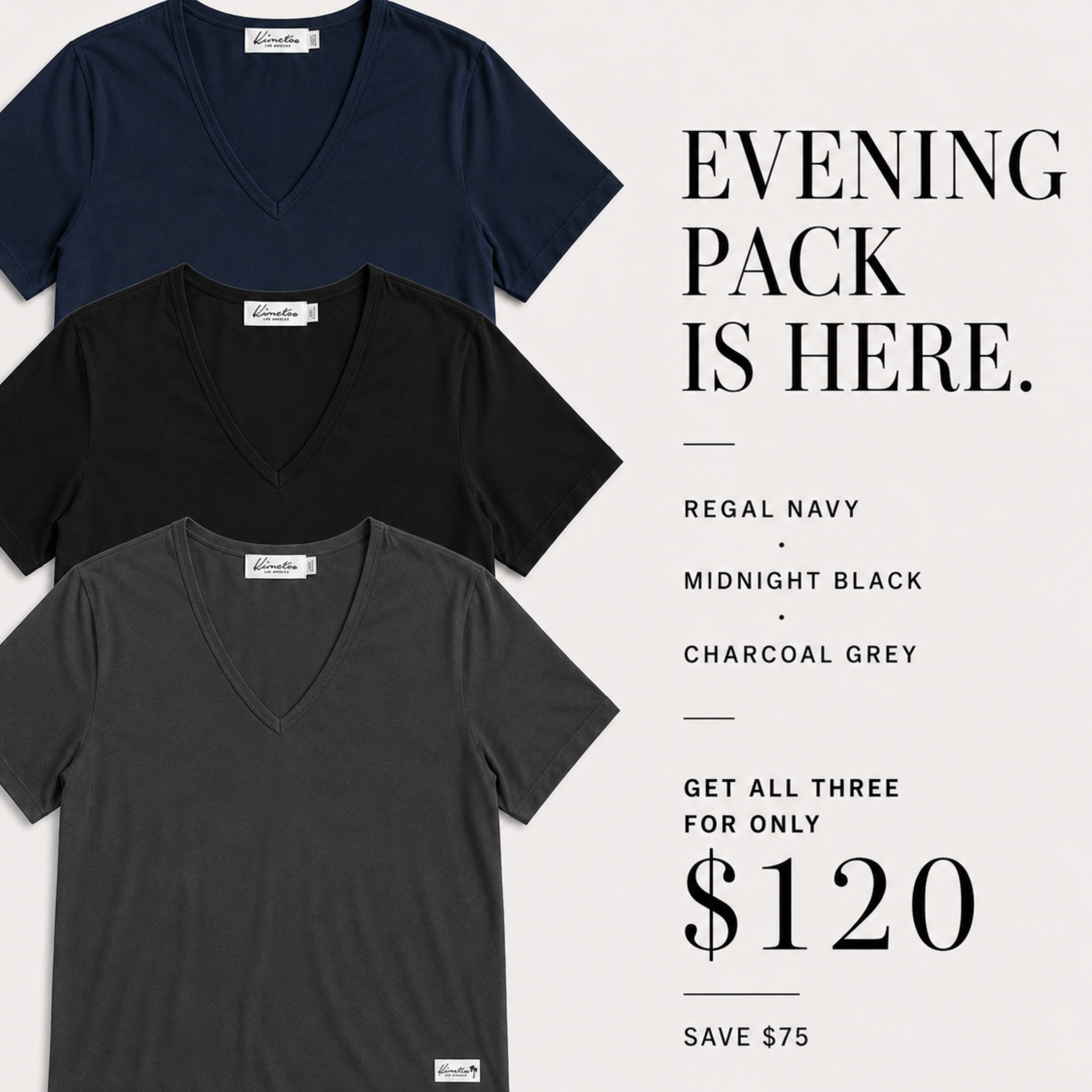Evening Pack Four Corners Organic V-Neck Tees  - Three Pack (Save $75)