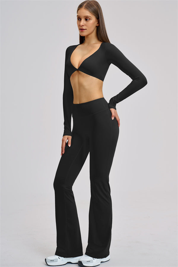 The Zestful Long Sleeve Crop Top Flared Leggings 2-Piece Set