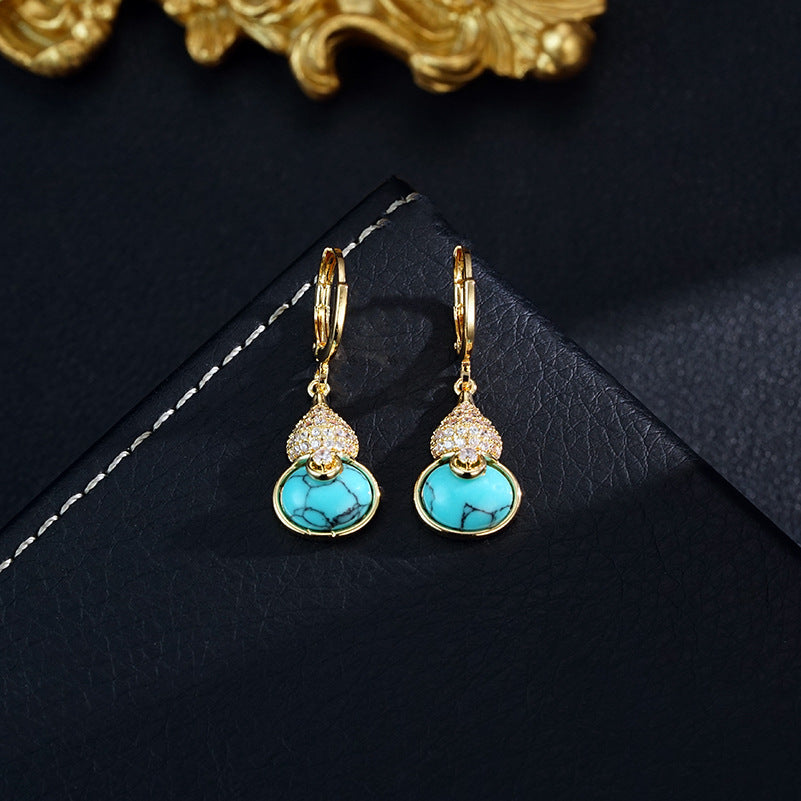 Retro Affordable Luxury Fashion Turquoise Gourd Earrings Premium Earrings And Necklace Set
