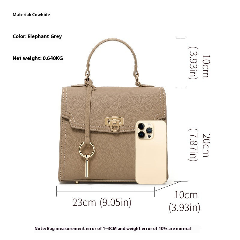 Fashion Litchi Pattern Lock Vintage Handbag