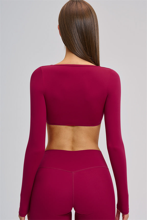 The Zestful Long Sleeve Crop Top Flared Leggings 2-Piece Set