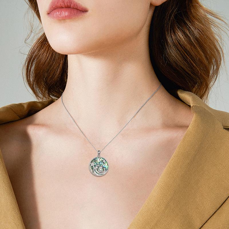 Sterling Silver Ocean Wave Abalone Shellfish Necklace Starfish Pendant Ocean Jewelry