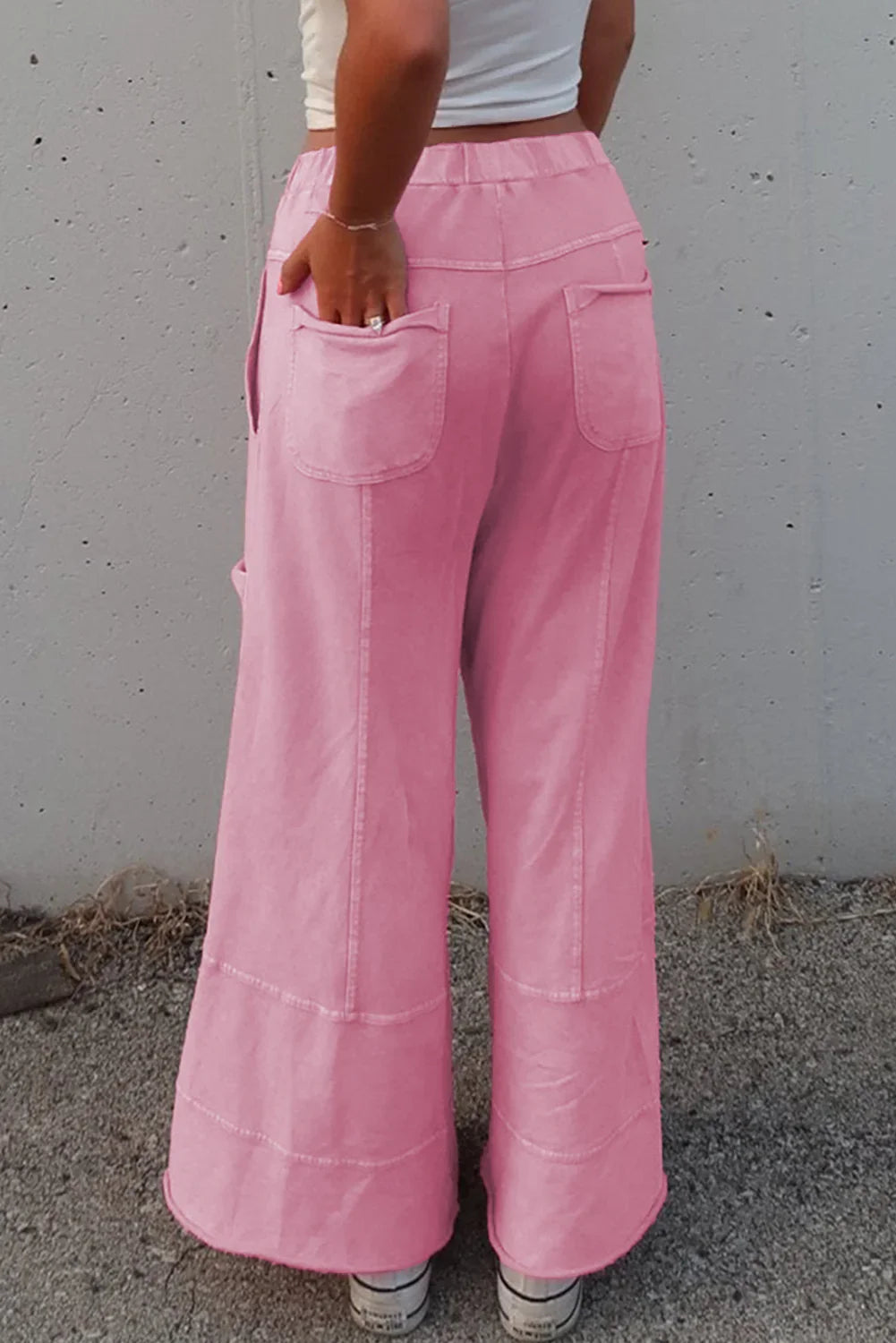 Black Mineral Wash Exposed Seam Wide Leg Cargo Pants