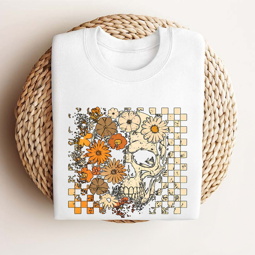 Skull and Flowers T-Shirt - Vintage Halloween Graphic Tee, Retro Oversized Streetwear Shirt