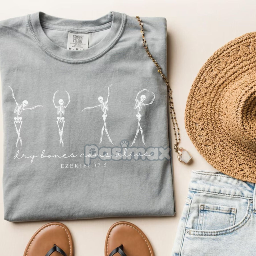 'Dry Bones Come Alive' Christian Halloween Shirt – Dancing Skeleton Fall Jesus Tee, Bible Verse Shirt, New Life in Christ Faith Apparel