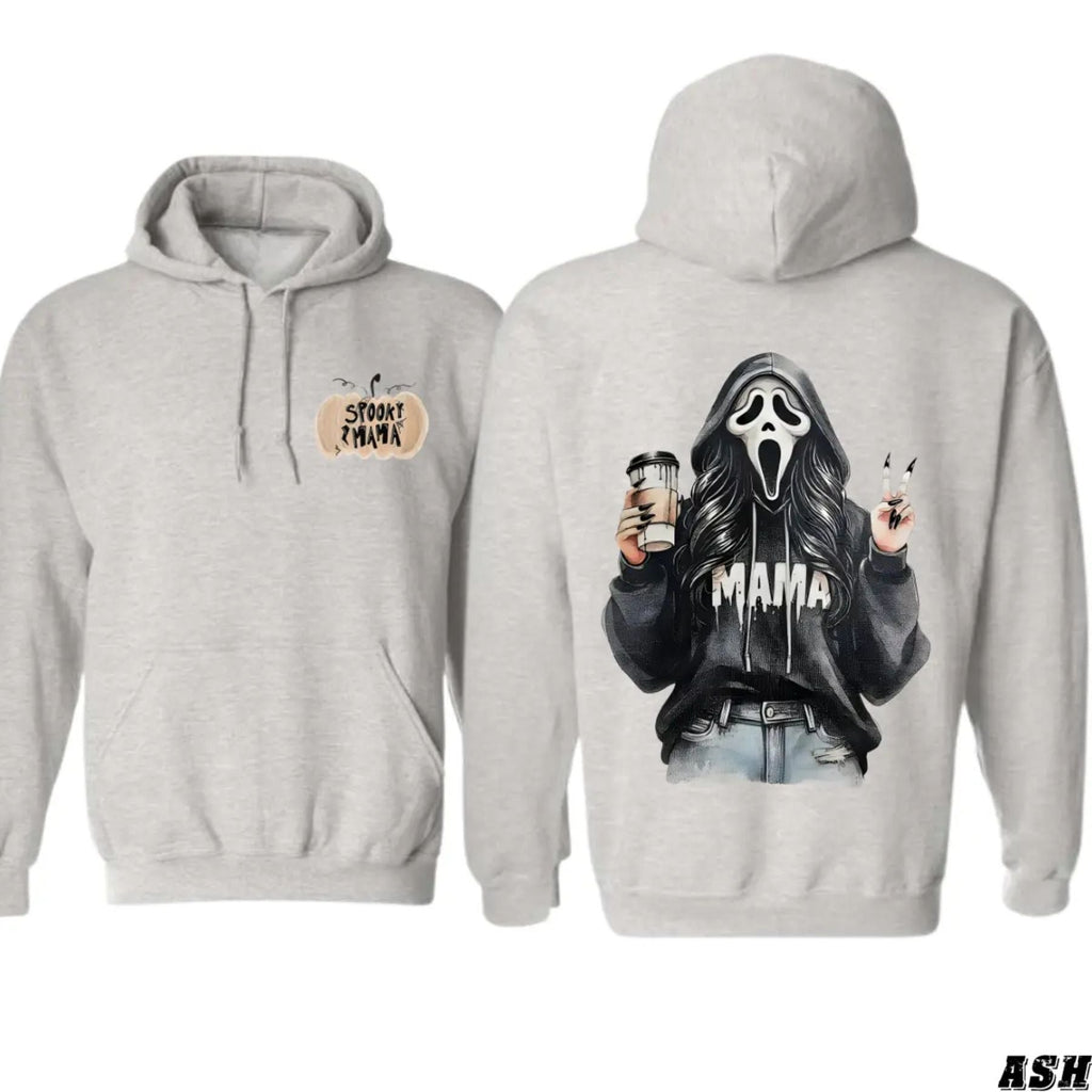 Spooky Mama Coffee Ghost Hoodie – Cozy Unisex Pullover for Moms, Fun Halloween Design, Perfect for Fall, Pumpkin Patch & Trick or Treating