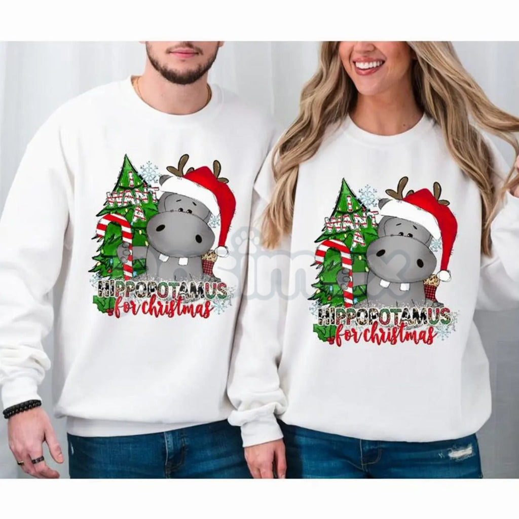 I Want a Hippopotamus for Christmas Sweatshirt | Cute Nostalgic Holiday Song Jumper | Funny Hippo Xmas Crewneck Gift