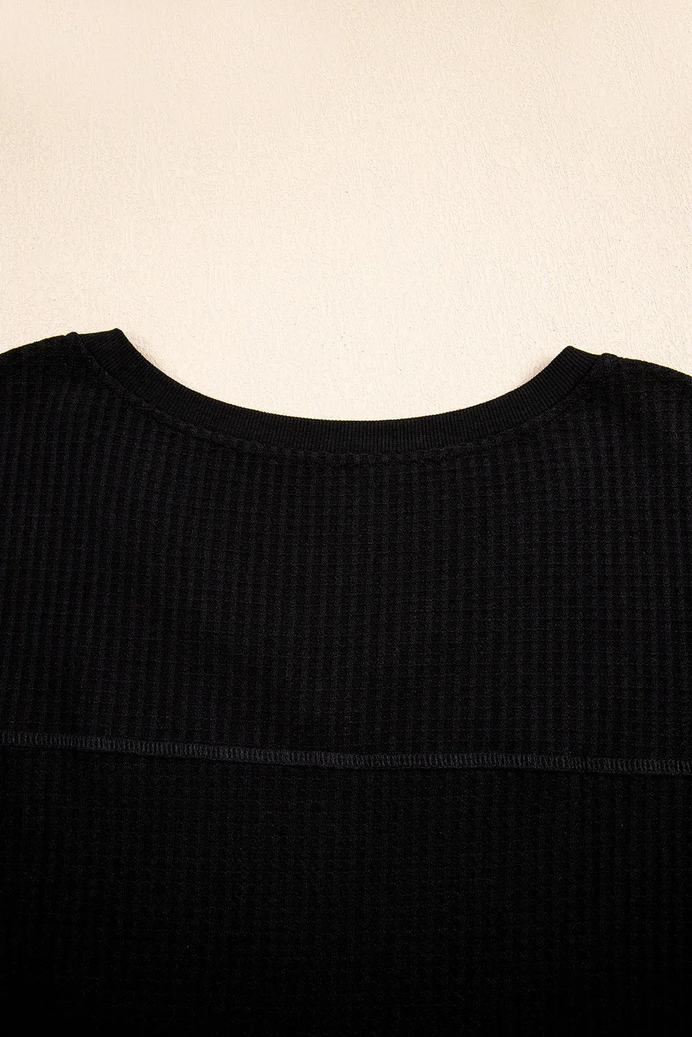 White Waffle Texture V Neck Drop Shoulder Loose Tee