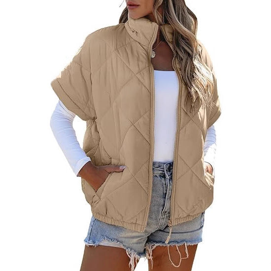 Casual Pocket Zipper Diamond Lattice Warm Jacket