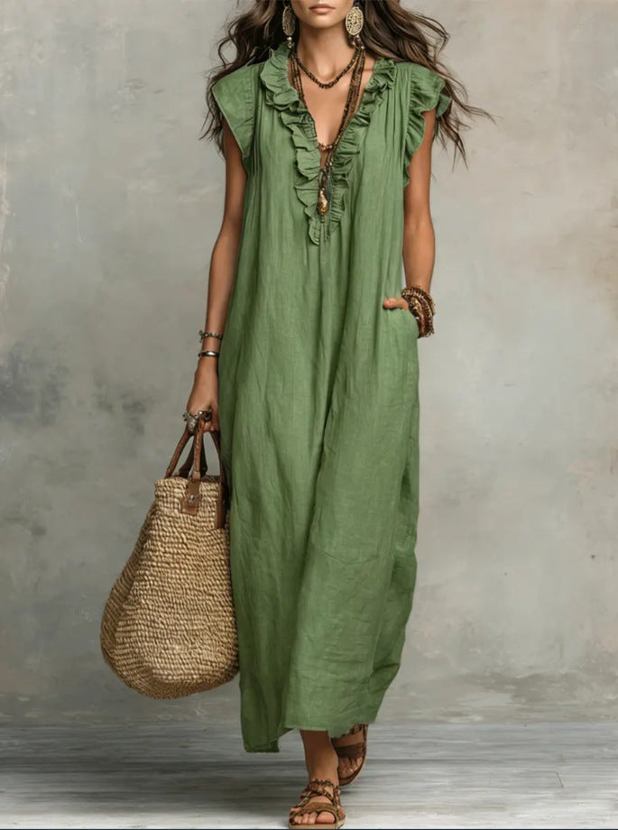 Women's Spring Summer Pocket Ruffle Elegant Dress