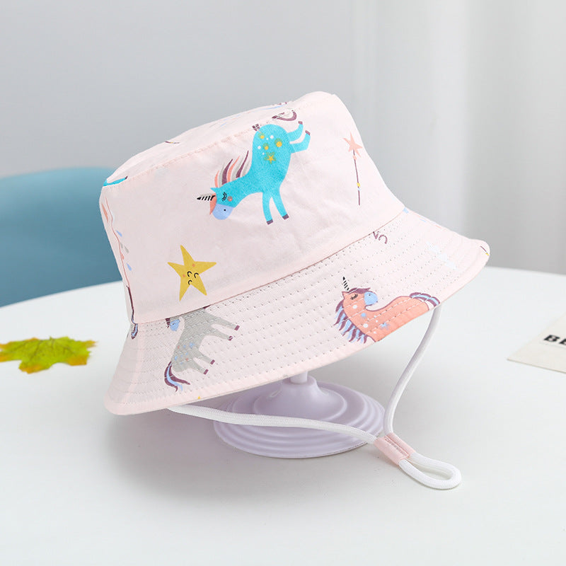 Printed Bucket Hat Cute Car Dinosaur Summer Beach Pure Cotton Fisherman Hat For Babies