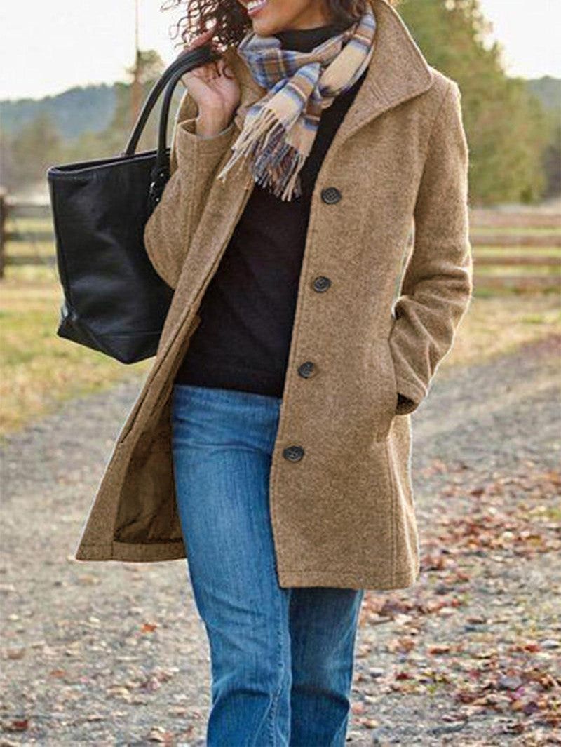 Winter Single-breasted Lapel Coat Fashion Commuter Slim Mid-length Jacket Women's Clothing