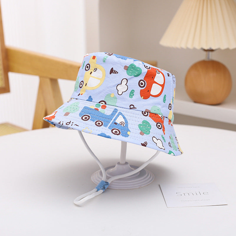 Printed Bucket Hat Cute Car Dinosaur Summer Beach Pure Cotton Fisherman Hat For Babies