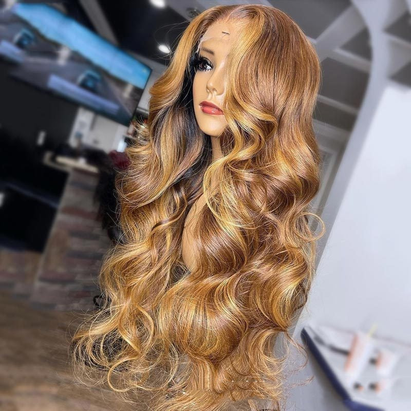 Honey Blonde Body Wave Lace Front Pre Plucked Highlight Wig
