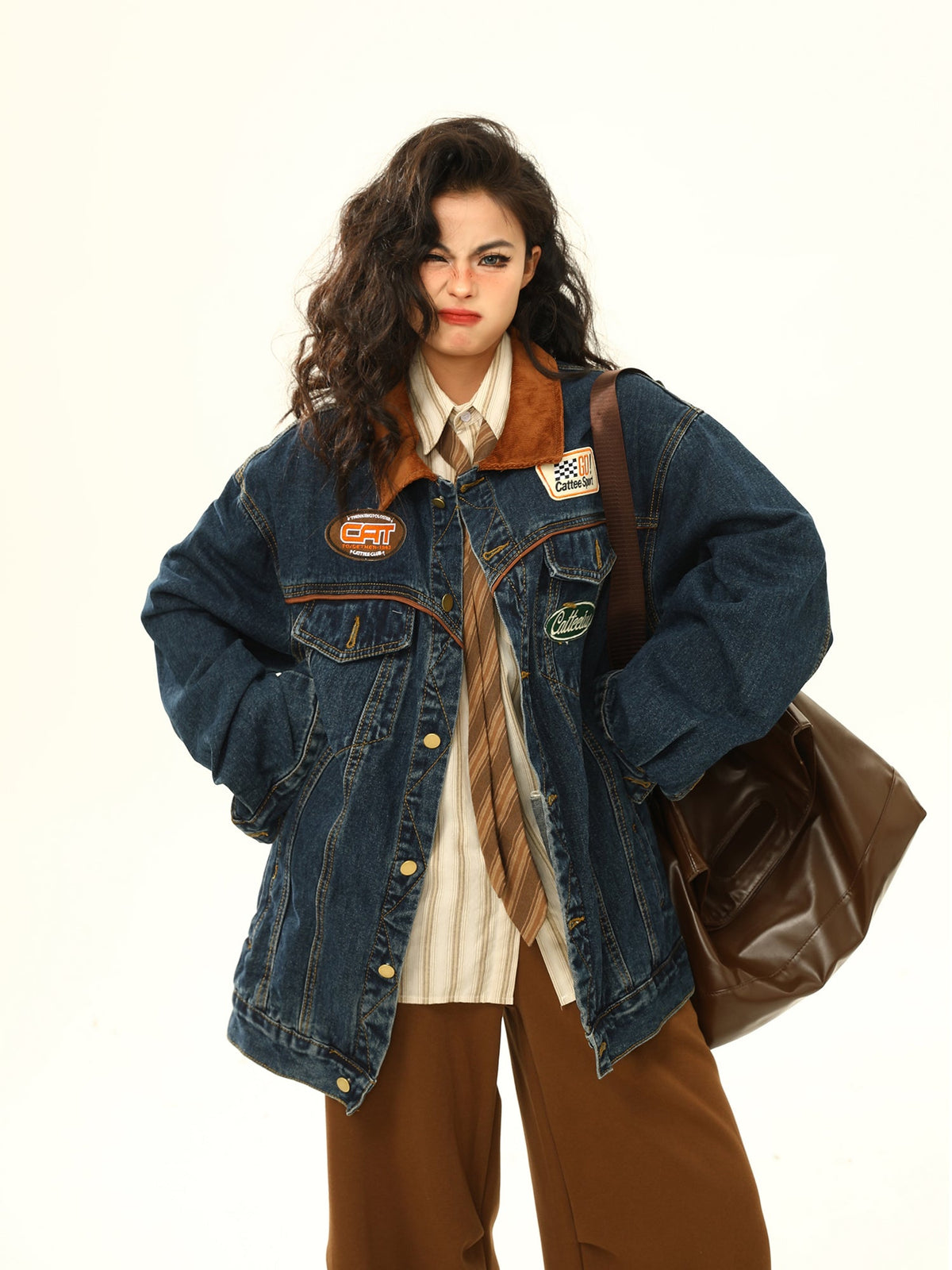 Vintage Denim Jacket Men's And Women's Motorcycle Loose Lapels Jacket