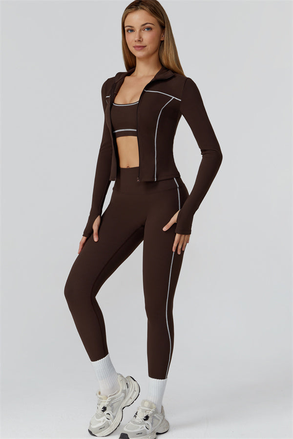 The Venus Zip Top Sports Bra Leggings 3-Piece Set