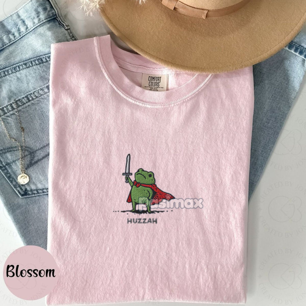 Medieval Frog Knight Comfort Colors T-Shirt – Embroidered Whimsical Fantasy Tee